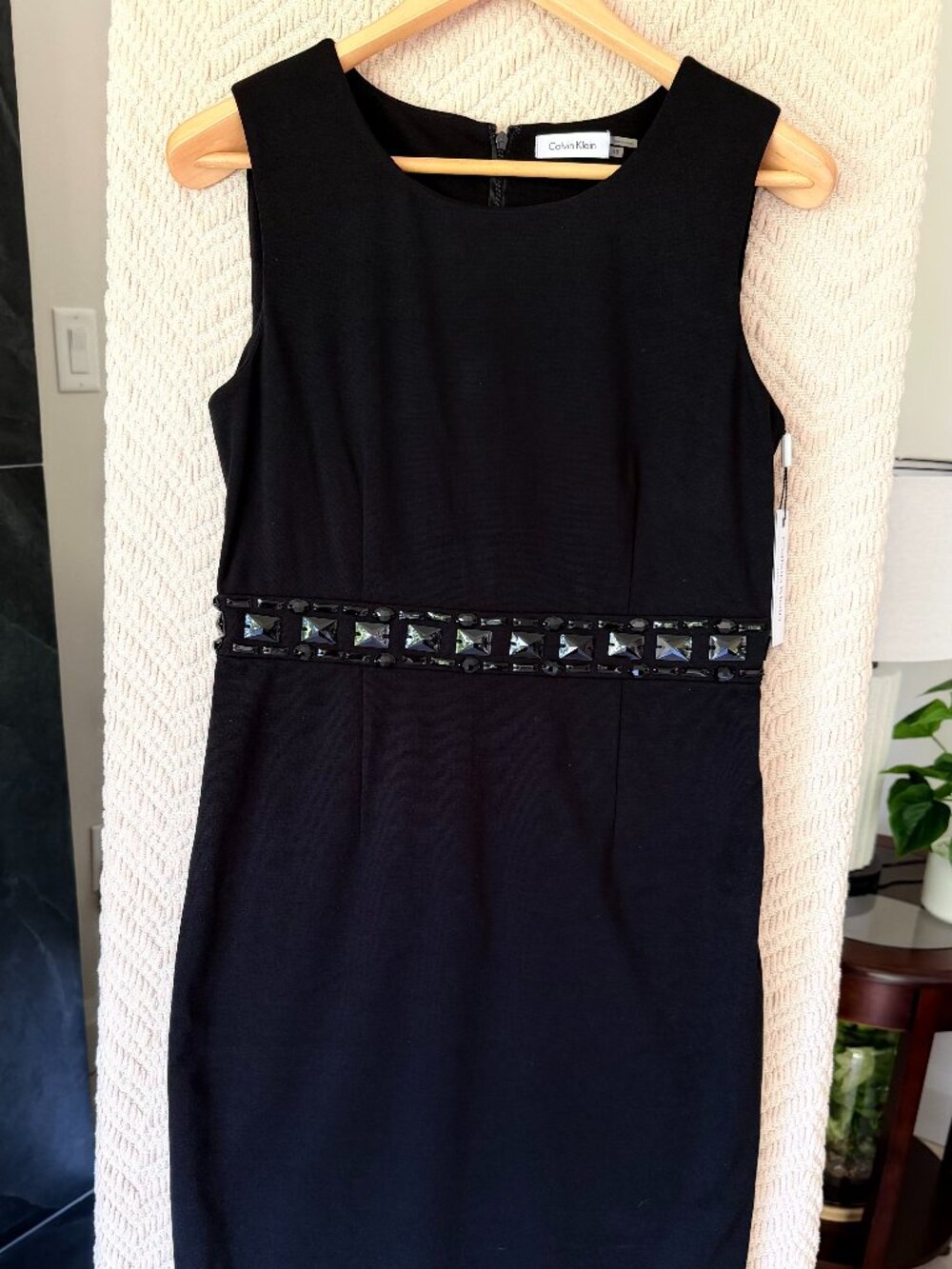 NWT Calvin Klein Black Embellished Waist Sheath Dress Size 10